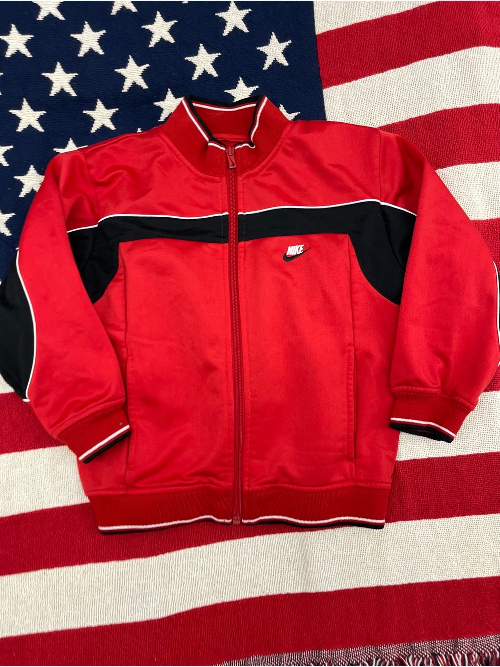 Nike Red and Black Kids Bomber Track Jacket Size 6